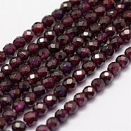 Natural Garnet Beads Strands, Faceted, Round, 4mm, Hole: 1mm, about 86~100pcs/strand, 15.1~15.5 inch(38.5~39.5cm)(G-F460-28)