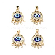 Lampwork Evil Eye Pendants with Colorful Cubic Zirconia, Real 18K Gold Plated Brass Findings, Lead Free & Cadmium free, Blue, 25x18x5mm, Hole: 4x3.5mm(ZIRC-L102-14G-03)