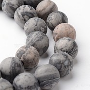 Frosted Round Natural Map Stone/Picasso Stone/Picasso Jasper Bead Strands, 8mm, hole: 1mm, about 47~48pcs/strand, 15 inch(G-J346-04-8mm)