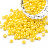 6/0 Czech Opaque Glass Seed Beads, Lustered, Round, Yellow, 4x3mm, Hole: 1.2mm, about 500g/bag(SEED-N004-003D-21)