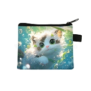 Polyester Wallets, Rectangle with Cat Pattern Makeup Bags, Light Green, 11x13.5cm(PW-WG0A67A-03)