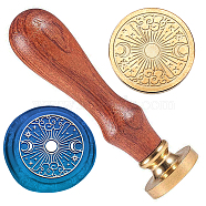 Wax Seal Stamp Set, Golden Tone Sealing Wax Stamp Solid Brass Head, with Retro Wood Handle, for Envelopes Invitations, Gift Card, Sun, 83x22mm, Stamps: 25x14.5mm(AJEW-WH0208-1029)