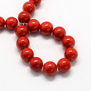 Natural Dyed Mashan Jade Gemstone Bead Strands, Round, Red, 6mm, Hole: 1mm, about 66pcs/strand, 15.7 inch(G-R272-6mm-01)