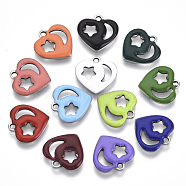 201 Stainless Steel Enamel Charms, Heart, Stainless Steel Color with Star, Stainless Steel Color & Moon, Stainless Steel Color, Mixed Color, 13x13x1.5mm, Hole: 1.5mm(X-STAS-N088-13)