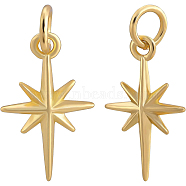10Pcs Brass Pendants, with Jump Rings, Star, Real 18K Gold Plated, 17x9.7x2.5mm, Hole: 3.4mm(KK-BC0004-96)