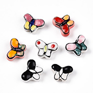 Handmade Porcelain Ceramic Beads, Famille Rose Style, Butterfly, Mixed Color, 13.5x17.5x7mm, Hole: 2mm(PORC-Q265-006)