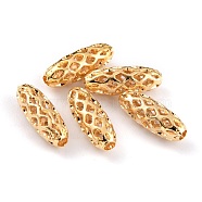 Brass Beads, Long-Lasting Plated, Hollow Out, Rice, Real 24K Gold Plated, 10x4mm, Hole: 1.4mm(KK-O133-201C-G)