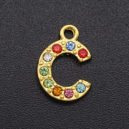 Alloy Rhinestone Charms, Golden, Colorful, Letter, Letter.C, 12.5x9x2mm, Hole: 1.5mm(PALLOY-S098-DA019-C)