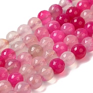 Dyed & Heated Natural Agate Beads Strands, Faceted, Round, Deep Pink, 8mm, Hole: 1.2mm, about 48pcs/strand, 15.12''(38.4cm)(G-P539-D01-06)