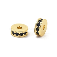 Rack Plating Brass Micro Pave Cubic Zirconia Beads, Long-Lasting Plated, Lead Free & Cadmium Free, Flat Round/Disc, Real 18K Gold Plated, Prussian Blue, 6x2.3mm, Hole: 1.6mm(KK-F879-15G-02)