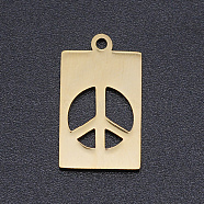 201 Stainless Steel Laser Cut Pendants, Rectangle with Peace Sign, Golden, 18.5x10.5x1mm, Hole: 1mm(STAS-S105-T932-2)
