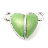 Heart Alloy Enamel Magnetic Clasps, for Couple Jewelry Bracelets Pendants Necklaces Making, Platinum, Lime Green, 10x15x7mm, Hole: 1.4mm(ENAM-G220-01C)