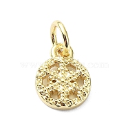 Brass Pendants,  Flat Round with Snowflake, Real 18K Gold Plated, 10x7.5x2mm(KK-H475-32G)