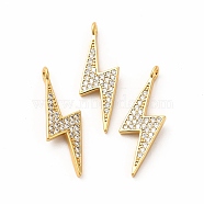 Rack Plating Brass Micro Pave Cubic Zirconia Pendants, Long-Lasting Plated, Lead Free & Cadmium Free, Lightning Charm, Real 18K Gold Plated, Golden, 25x7.5x2mm, Hole: 1.5mm(KK-K165-18G)