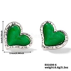 Natural Stone Cat Eye Heart-shaped Stud Earrings, Fashionable High-end Accessories, Platinum, Green, 20x24mm(GI3370-5)