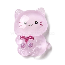 Translucent Resin Decoden Cabochons, Cartoon Cat with Bowknot, Plum, 23x17x7mm(RESI-M039-03C)