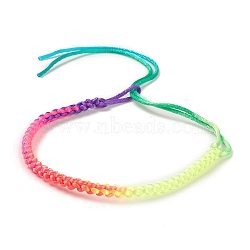 Rainbow Color Polyester Braided Adjustable Bracelet Making for Women, Colorful, 12-3/8~12-1/2 inch(31.4~31.8cm), 4mm(BJEW-F454-06)
