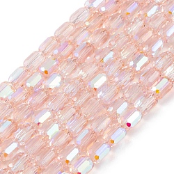 Electroplate Glass Beads Strands, Faceted, AB Color, Column, Pearl Pink, 4x5~6mm, Hole: 1mm, about 80pcs/strand, 15.75''(40cm)(EGLA-D031-01Y)