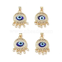 Lampwork Evil Eye Pendants with Colorful Cubic Zirconia, Real 18K Gold Plated Brass Findings, Lead Free & Cadmium free, Blue, 25x18x5mm, Hole: 4x3.5mm(ZIRC-L102-14G-03)