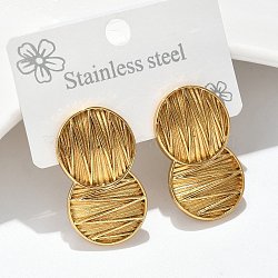 304 Stainless Steel Stud Earrings, Ion Plating(IP), Double Flat Round, Golden, 31x18mm(EJEW-S253-11G)