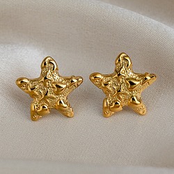 Women's 304 Stainless Steel Stud Earrings, Star with Heart, Golden, 17.5x18.5mm(EJEW-P345-03G)