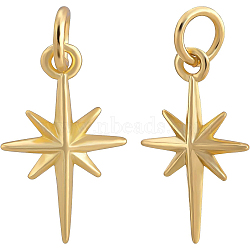 10Pcs Brass Pendants, with Jump Rings, Star, Real 18K Gold Plated, 17x9.7x2.5mm, Hole: 3.4mm(KK-BC0004-96)