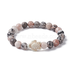 Natural Pink Zebra Jasper & Howlite Turtle Beaded Stretch Bracelets, Inner Diameter: 2-1/8 inch(5.4cm)(BJEW-JB09831)