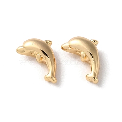Rack Plating Brass Beads, Dolphin, Real 18K Gold Plated, 8.5x9x4mm, Hole: 1.2mm(KK-M264-06G)