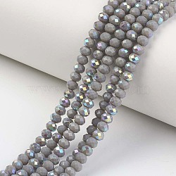 Electroplate Opaque Solid Color Glass Beads Strands, Half Rainbow Plated, Faceted, Rondelle, Gray, 6x5mm, Hole: 1mm, about 85~88pcs/strand, 16.1~16.5 inch(41~42cm)(X1-EGLA-A034-P6mm-L13)