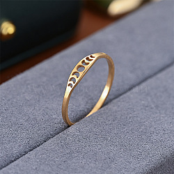 Hollow Moon Phase 304 Stainless Steel Finger Rings, Golden, US Size 7(17.3mm)(FS-WG454BE-05)