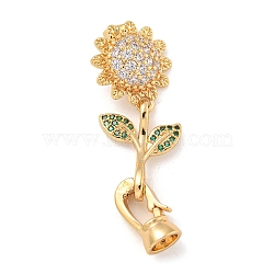 Brass Micro Pave Cubic Zirconia Fold Over Clasps, Flower, Golden, 38.5mm, Hole: 4mm(KK-Z072-18G)