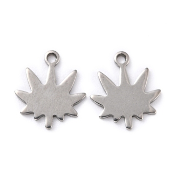 201 Stainless Steel Charms, Maple Leaf, Stainless Steel Color, 11x9.5x0.8mm, Hole: 1mm