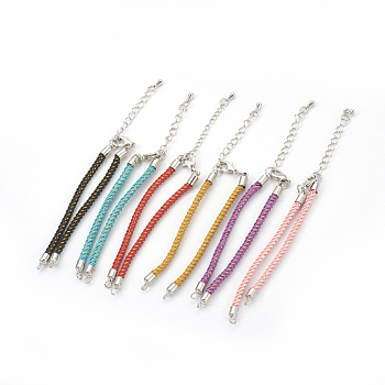Adjustable Nylon Cord Bracelet Making, with Brass Findings, Long-Lasting Plated, Real Platinum Plated, Mixed Color, 6-7/8 inch(17.5cm), 2~3mm, Hole: 1.5mm