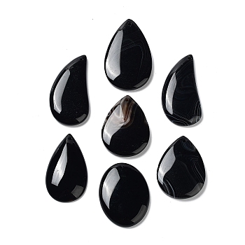 Dyed & Heated Natural Agate Pendants, Teardrop Charms, Mixed Shapes, Black, 40~49x24~29x5~6mm, Hole: 1.6~1.8mm