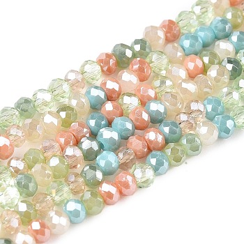 Electroplate Glass Beads Strands, Faceted(32 Faceted), Rondelle, Light Green, 2.5x2mm, Hole: 0.6mm, about 180~186pcs/strand, 13.39~13.78 inch(34~35cm)