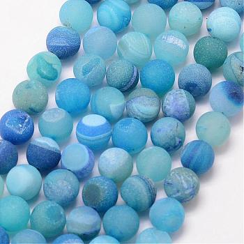 Natural Druzy Geode Agate Bead Strands, Frosted, Round, Dyed & Heated, Grade A, Deep Sky Blue, 8mm, Hole: 1mm, about 47pcs/strand, 15 inch