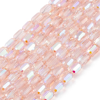 Electroplate Glass Beads Strands, Faceted, AB Color, Column, Pearl Pink, 4x5~6mm, Hole: 1mm, about 80pcs/strand, 18.11''(46cm)