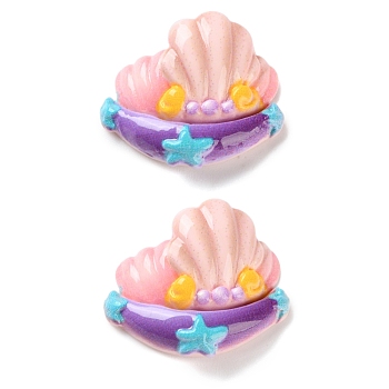 Marine Series Resin Cabochons, Shell Shape, Pink, 23x27x8mm