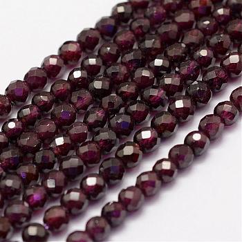 Natural Garnet Beads Strands, Faceted, Round, 4mm, Hole: 1mm, about 86~100pcs/strand, 15.1~15.5 inch(38.5~39.5cm)