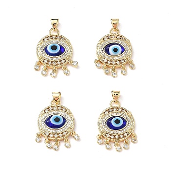 Lampwork Evil Eye Pendants with Colorful Cubic Zirconia, Real 18K Gold Plated Brass Findings, Lead Free & Cadmium free, Blue, 25x18x5mm, Hole: 4x3.5mm