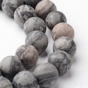 Frosted Round Natural Map Stone/Picasso Stone/Picasso Jasper Bead Strands, 8mm, hole: 1mm, about 47~48pcs/strand, 15 inch