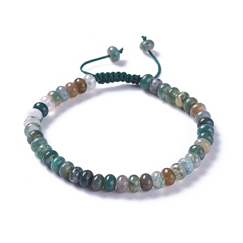 Adjustable Nylon Cord Braided Bead Bracelets, with Natural Moss Agate Beads, 2-1/4 inch~2-7/8 inch(5.8~7.2cm)