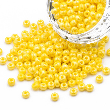 6/0 Czech Opaque Glass Seed Beads, Lustered, Round, Yellow, 4x3mm, Hole: 1.2mm, about 500g/bag