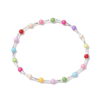 4mm Round Glass Seed Beaded Stretch Bracelets for Women, Colorful, Inner Diameter: 2-1/4 inch(5.7cm), Bead: 4mm