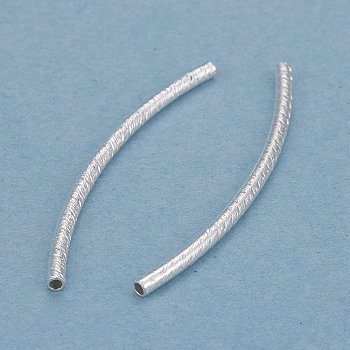 Brass Tube Beads, Long-Lasting Plated, Curved Beads, Tube, 925 Sterling Silver Plated, 29.5x1.5mm, Hole: 0.9mm