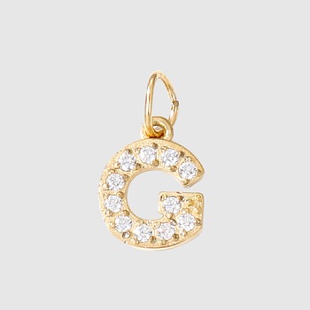 Stainless Steel Cubic Zirconia Pendants with Jump Rings, Real 14K Gold Plated, Long-Lasting Plated, Letter G, 8mm
