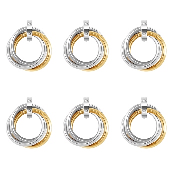 201 Stainless Steel Interlocking Ring Pendants, with Crystal Rhinestone, Golden & Stainless Steel Color, 27mm, 6pcs/box