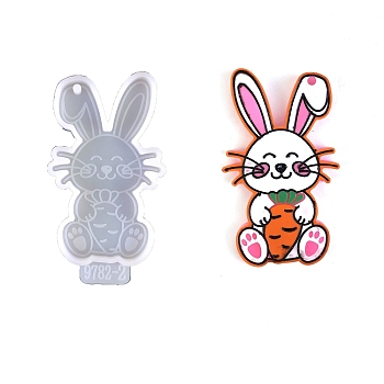Easter Rabbit Silicone Keychain Pendant Molds, Resin Casting Molds, for UV Resin, Epoxy Resin Craft Making, Carrot, 82x45x6mm, Hole: 3mm