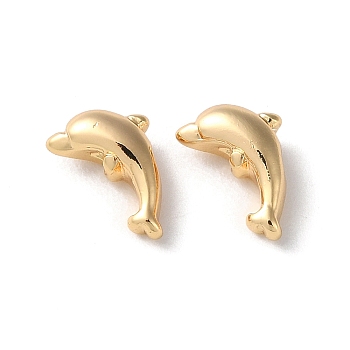 Rack Plating Brass Beads, Dolphin, Real 18K Gold Plated, 8.5x9x4mm, Hole: 1.2mm