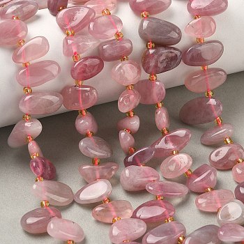 Natural Madagascar Rose Quartz Beads Strands, Teardrop, Top Drilled, with Seed Beads, 10~28x8~12x4~8mm, Hole: 0.9mm, about 42~44pcs/strand, 15.16''~15.55''(38.5~39.5cm)